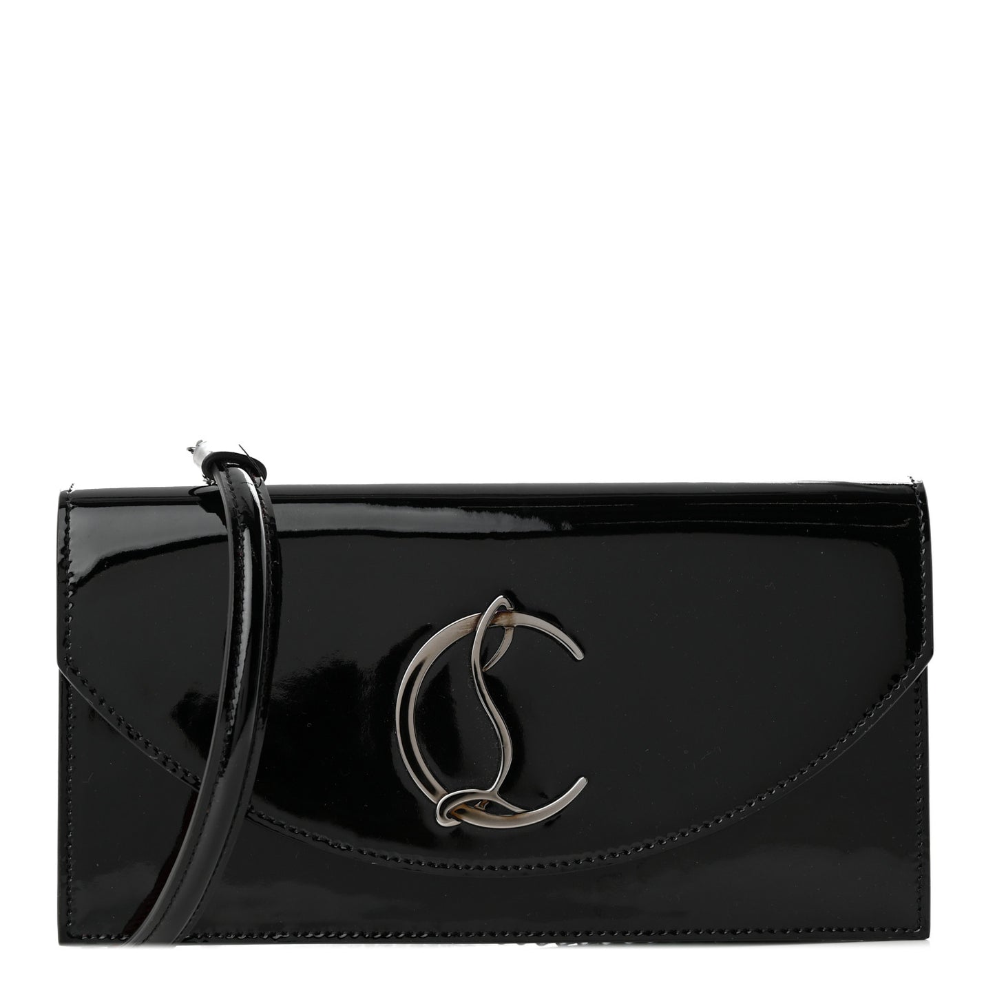 Patent Calfskin Loubi54 Crossbody Clutch Black