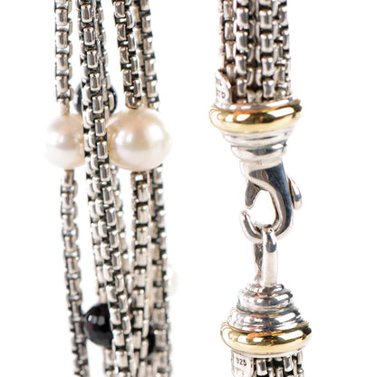 David Yurman Sterling Silver 18K Yellow Gold Pearl Black Onyx Box Chain Necklace 4 of 4