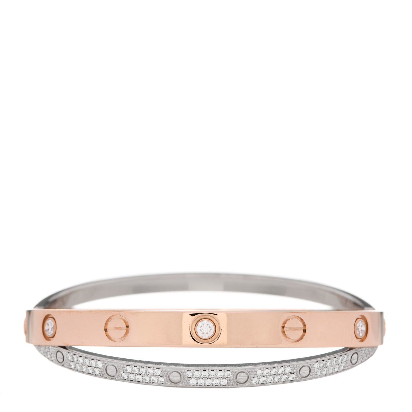 18K Pink White Gold Diamond Double LOVE Paved Bracelet 16