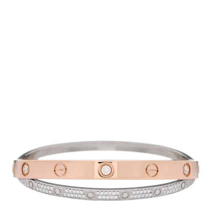Cartier 18K Pink White Gold Diamond Double LOVE Paved Bracelet 16 1 of 5