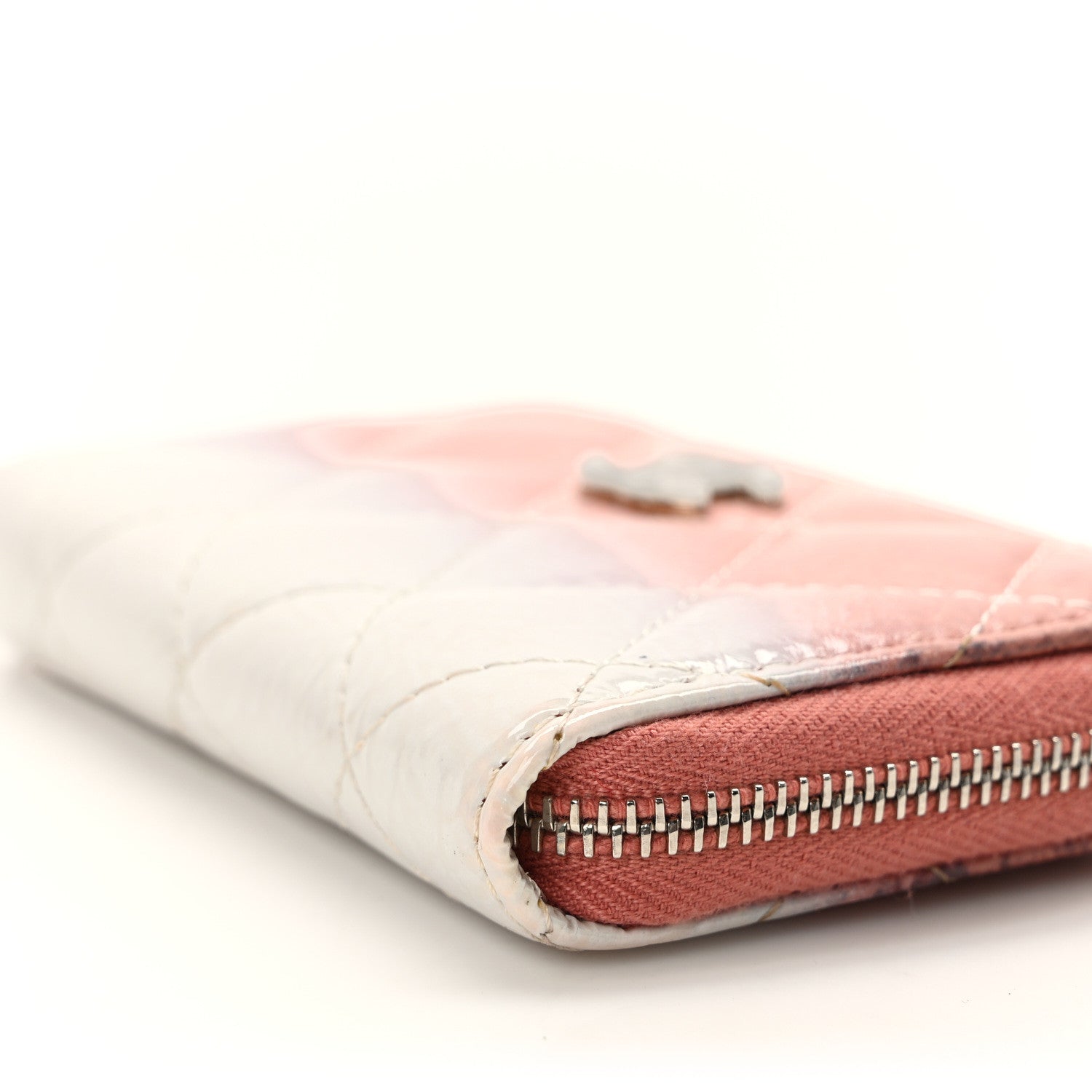 Chanel Ombre Patent Calfskin Quilted Small Zip Around Coin Purse Pink White 9 of 11