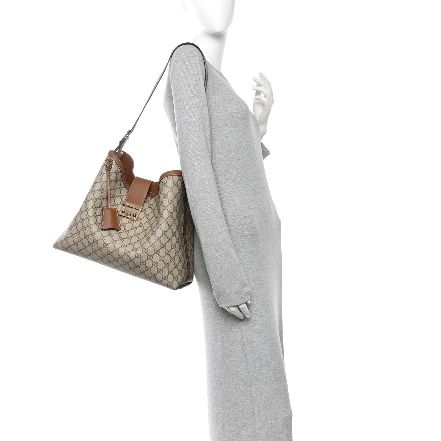 Gucci GG Icon Monogram Padlock Shoulder Bag Beige Dark Brown 2 of 15