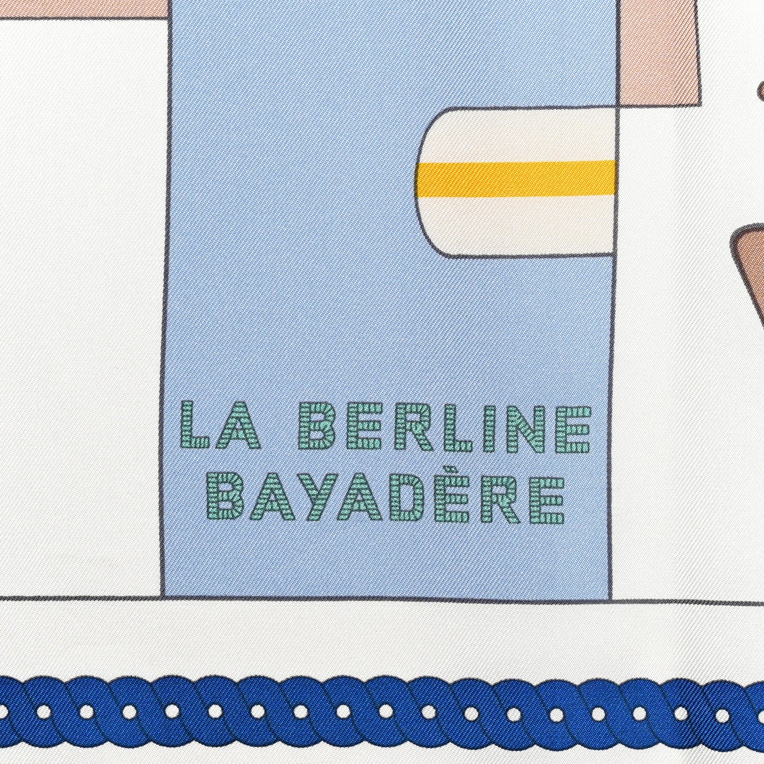 Hermes Silk La Berline Bayadere Scarf 90 White Bleu Ciel Vieux
