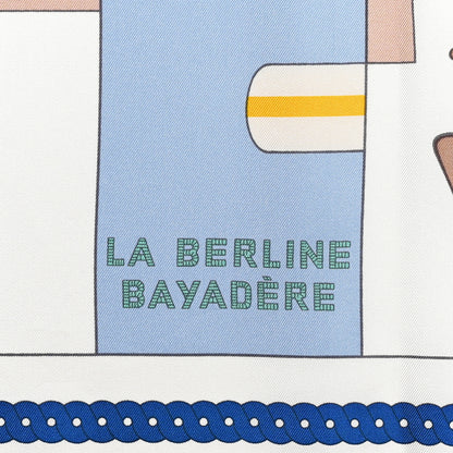 Hermes Silk La Berline Bayadere Scarf 90 White Bleu Ciel Vieux Rose 5 of 6