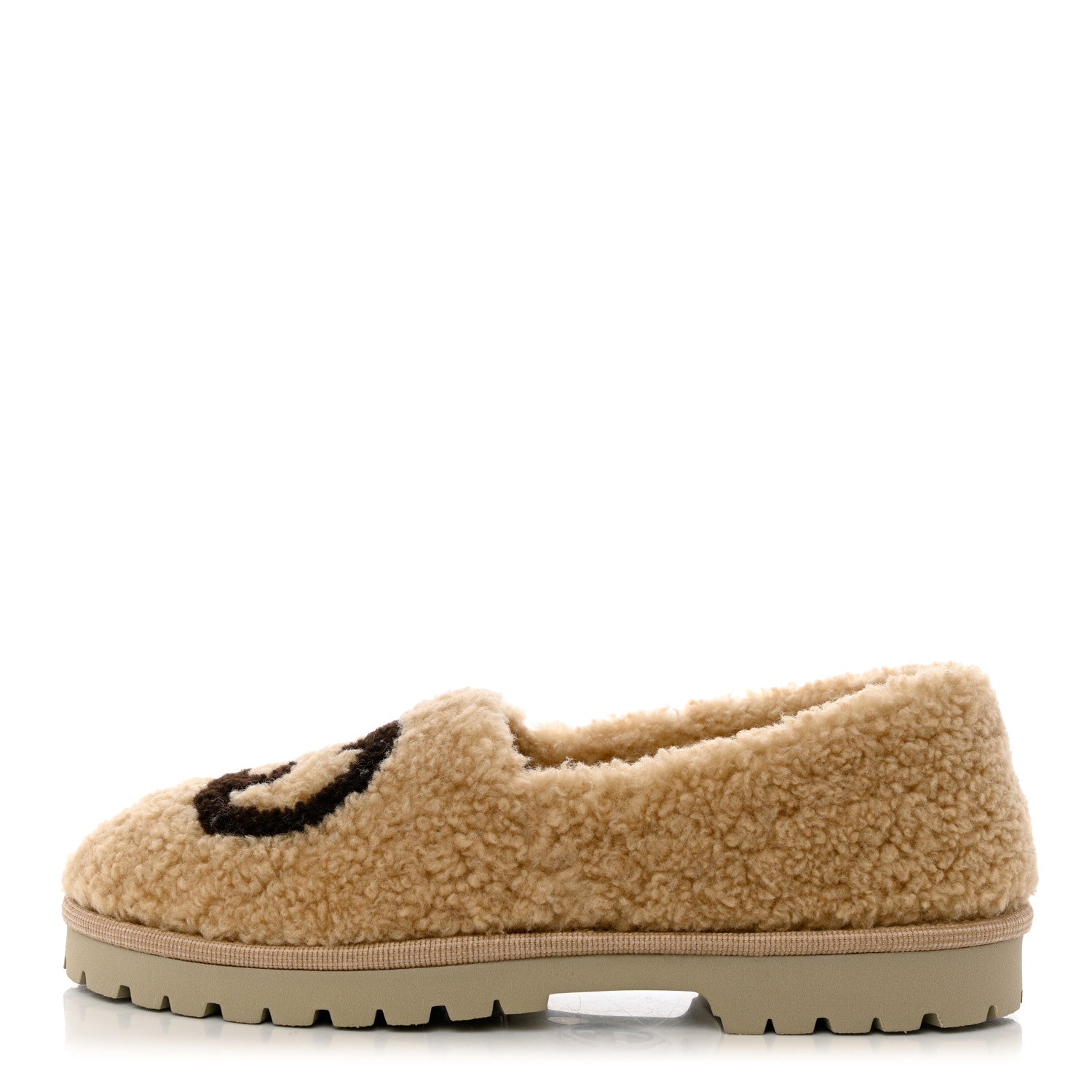 Gucci Shearling Interlocking G Womens Elea Lug Sole Loafers 37.5 Butterscotch Cocoa Beige 1 of 8