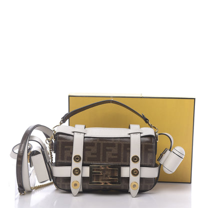 Fendi Glazed Fabric Vitello Century FF 1974 Mini Baguette Cage Mogano Panna White Ice 12 of 12