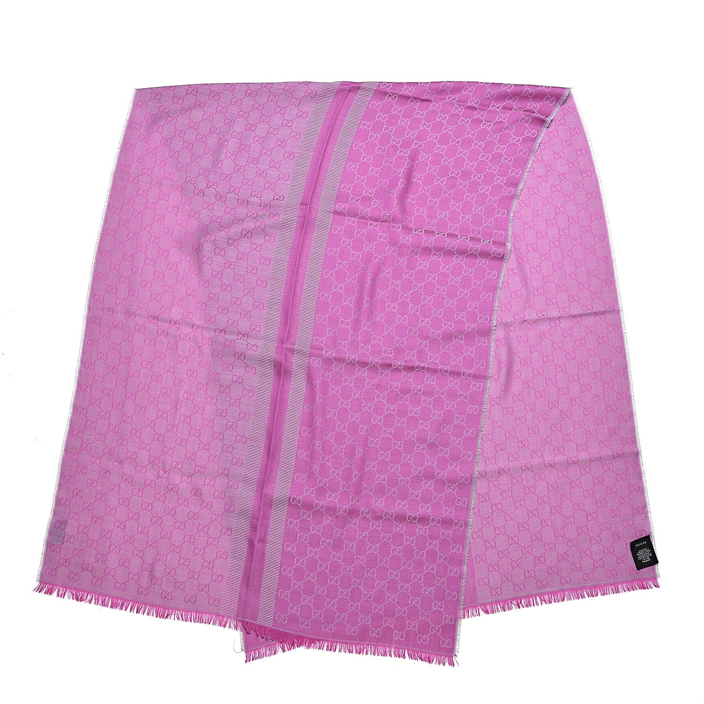 Wool Silk GG Monogram GGWeblong Fringe Scarf Shawl Zinc Pink