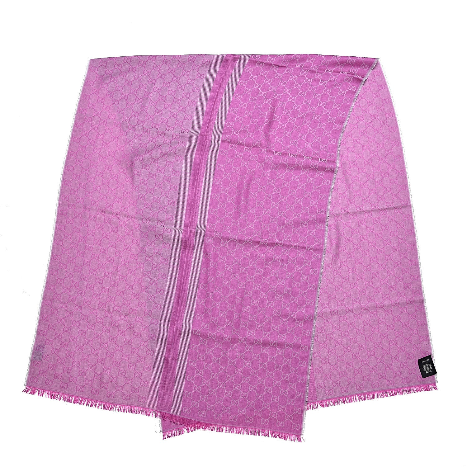 Gucci Wool Silk GG Monogram GGWeblong Fringe Scarf Shawl Zinc Pink 3 of 5