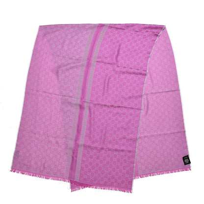 Gucci Wool Silk GG Monogram GGWeblong Fringe Scarf Shawl Zinc Pink 3 of 5