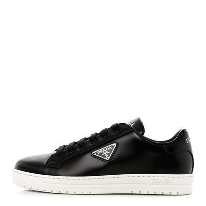 Prada Spazzolato Rois Triangle Womens Downtown Low Top 30mm Sneakers 40 Black White 1 of 9