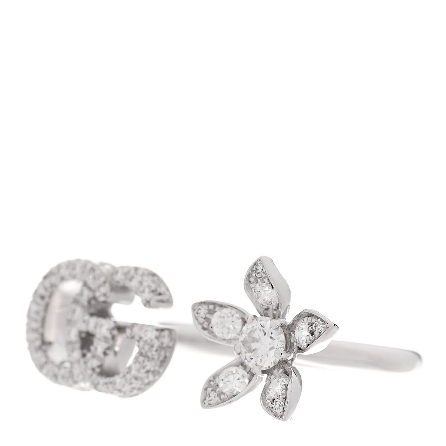 18K White Gold Diamond Flora GG Open Ring 51 5.75