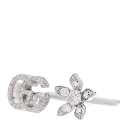 Gucci 18K White Gold Diamond Flora GG Open Ring 51 5.75 3 of 7