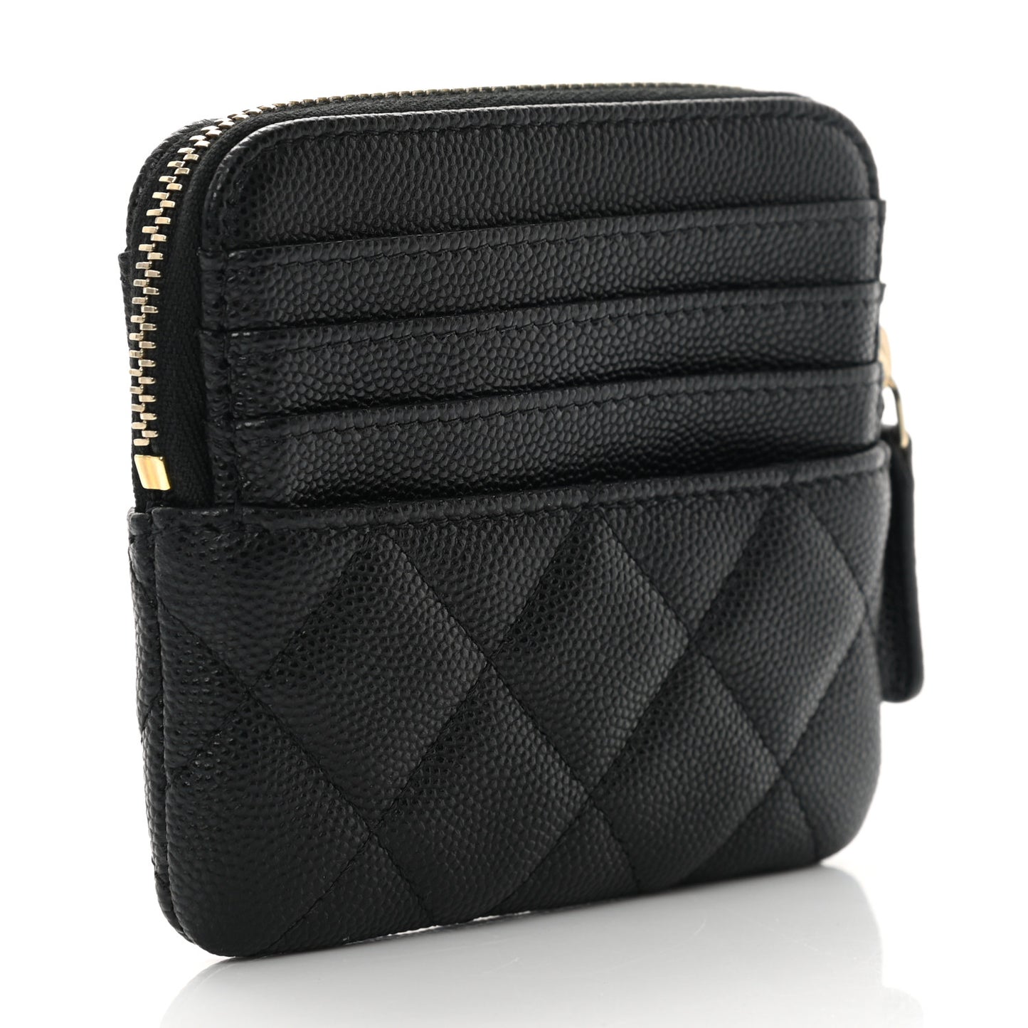 Caviar Quilted Zip Card Holder Wallet Black