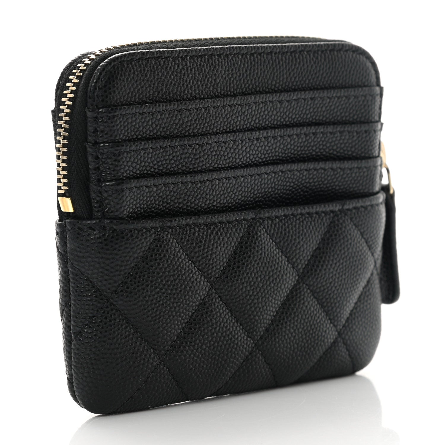 Chanel Caviar Quilted Zip Card Holder Wallet Black 3 of 8