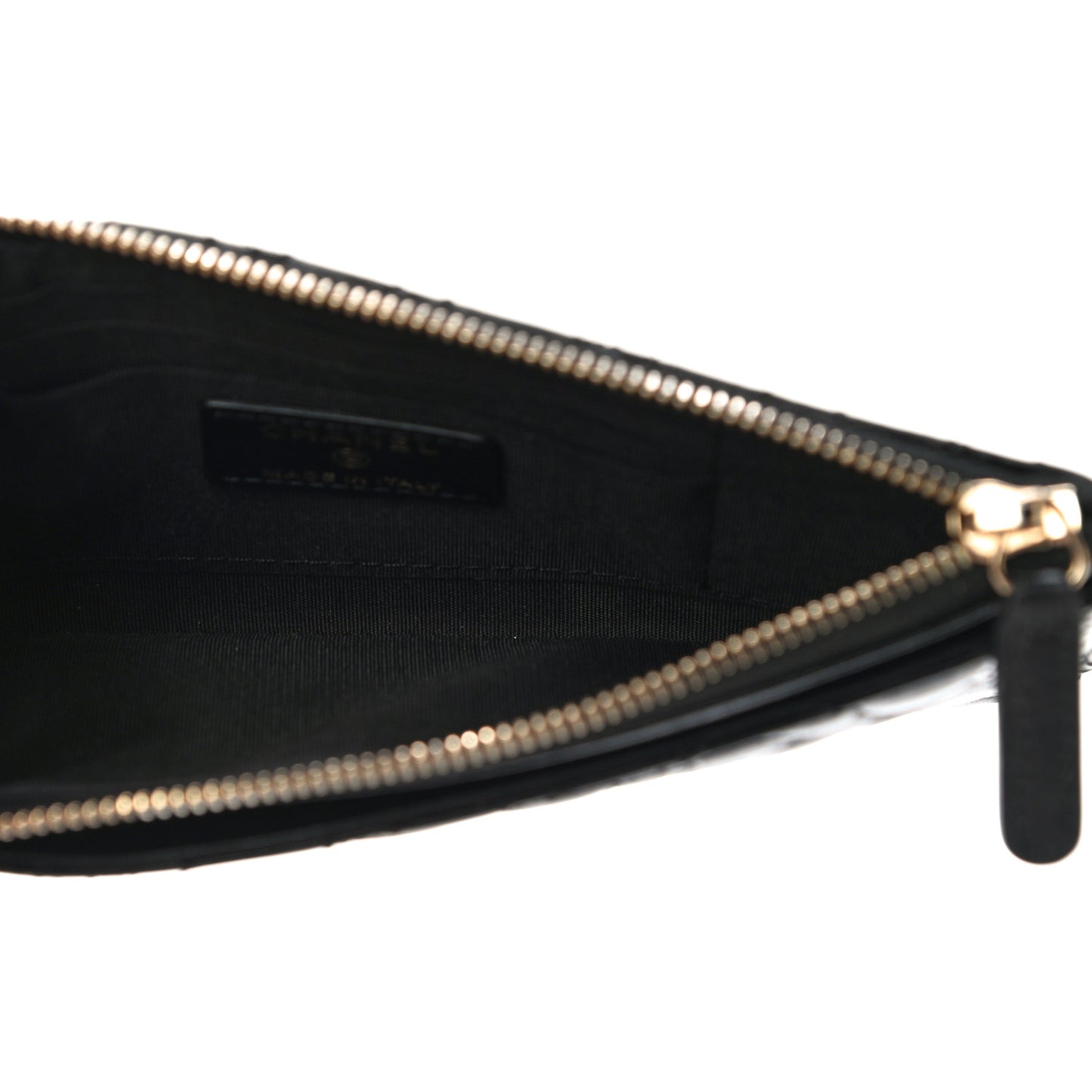 Lambskin Camellia Embossed Classic Zip Pouch Black