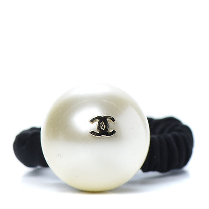 Chanel Pearl CC Hair Tie Black Gold Pearly White 1 of 3