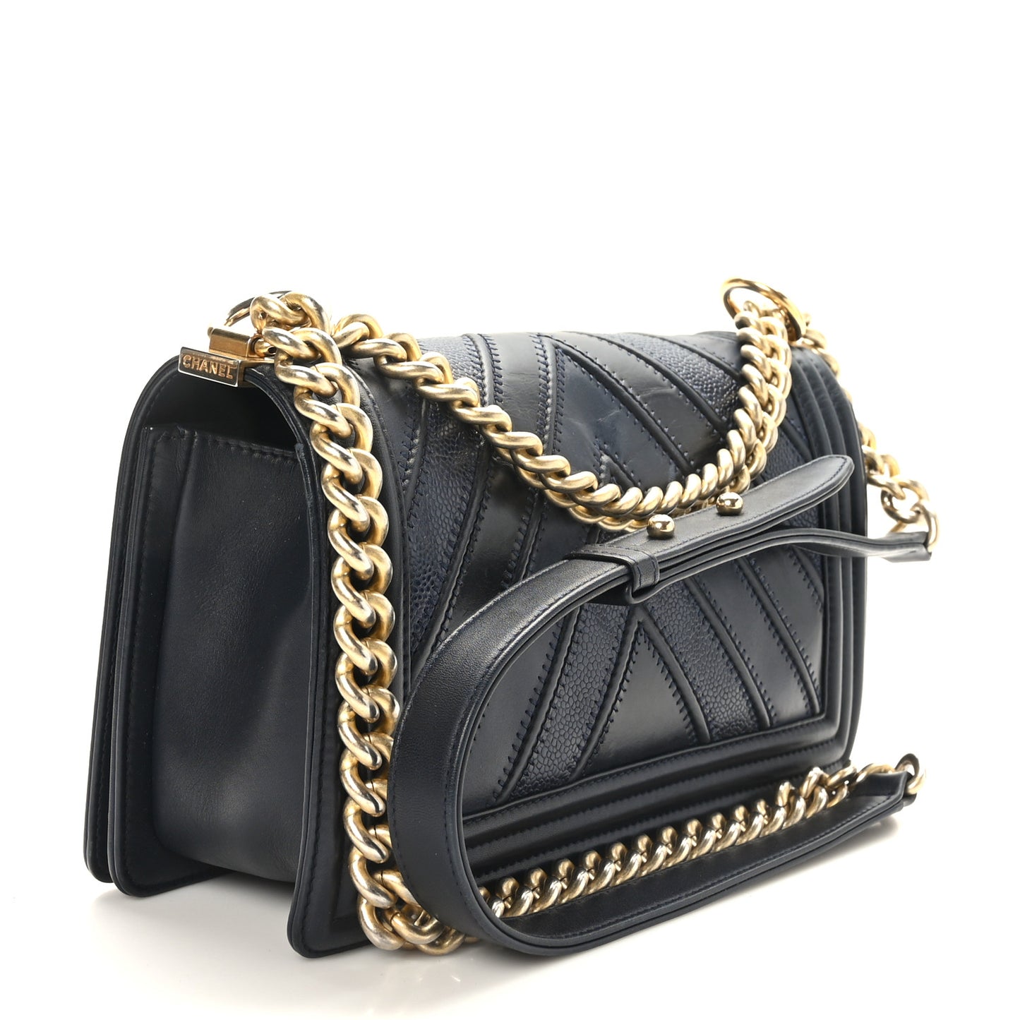 Caviar Suede Calfskin Chevron Medium Boy Flap Navy