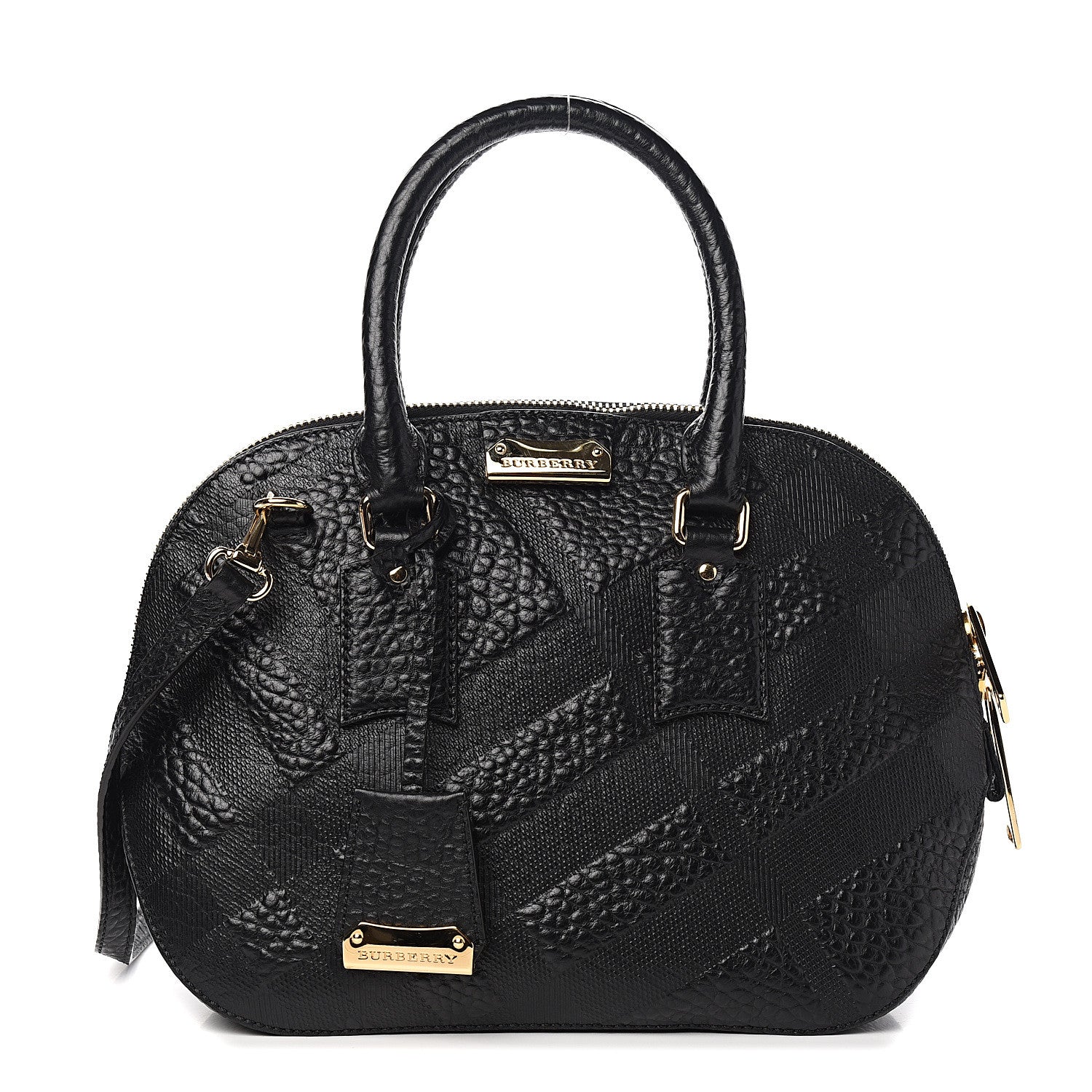 Burberry Heritage Grain Check Embossed Small Orchard Bowling Bag Black 1 of 10