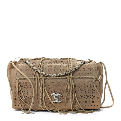 Chanel Suede Calfskin Perforated Fringe Flap Dark Beige 1 of 12