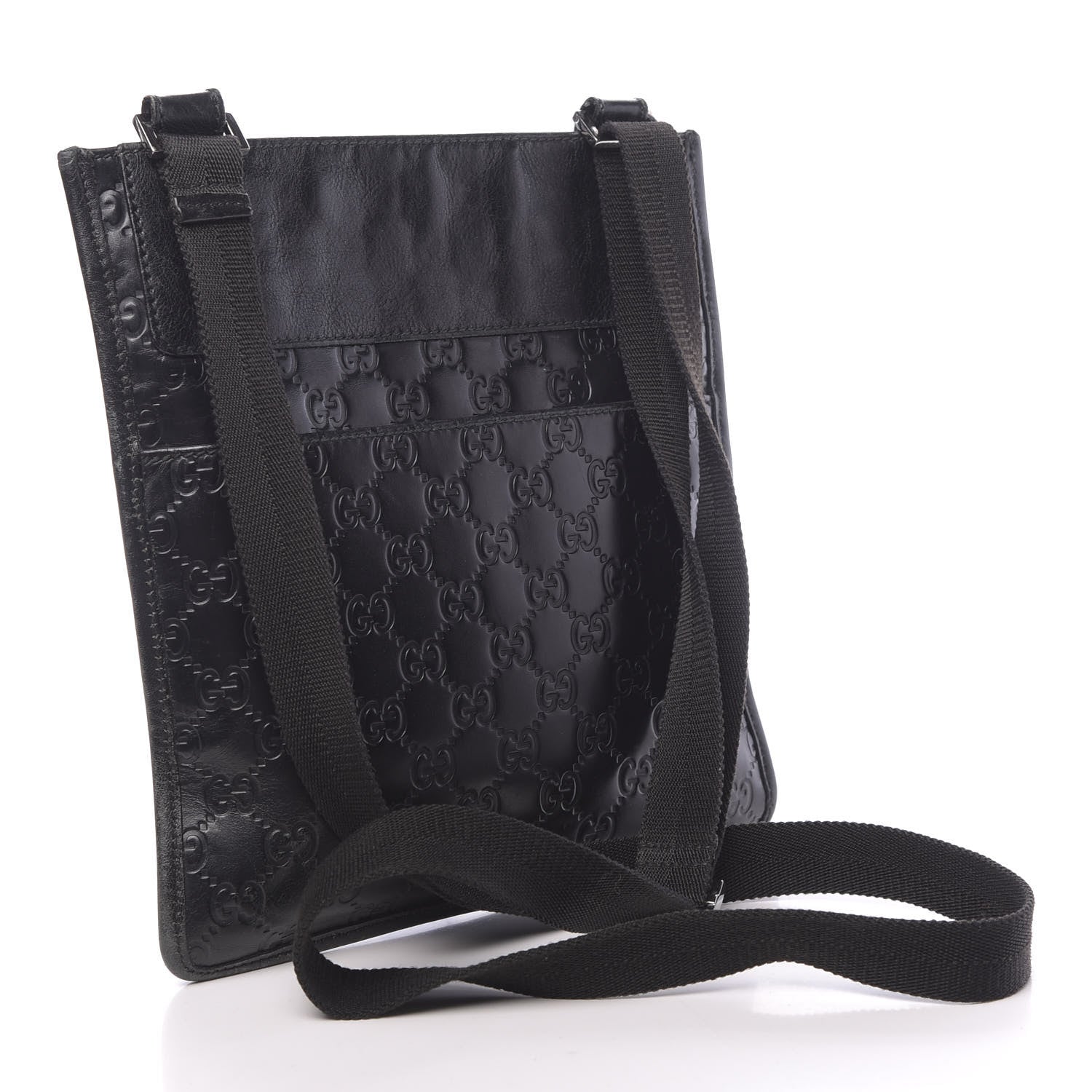 Gucci Guccissima Medium Flat Messenger Bag Black 3 of 14