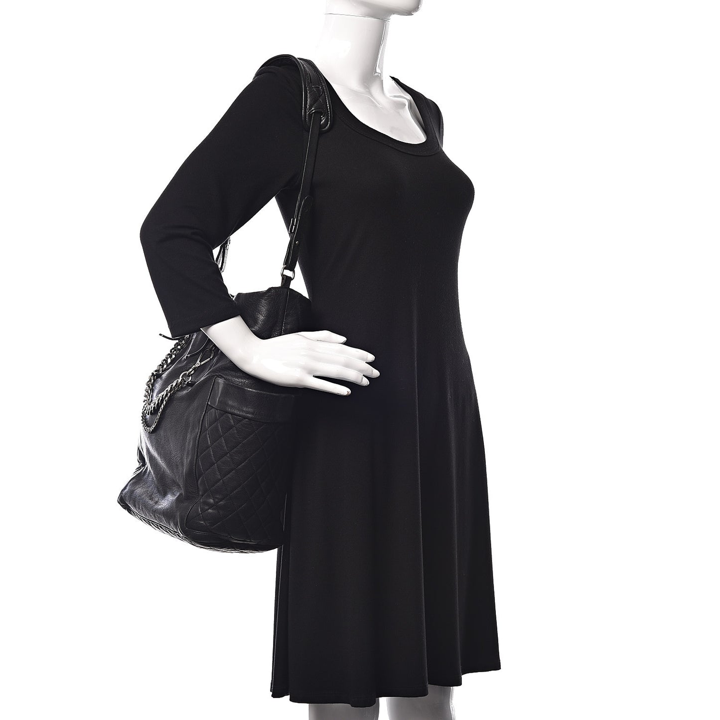 Lambskin Chain Embellished Blare Tote Black