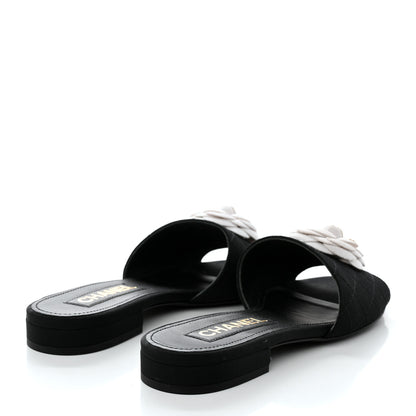 Chanel Grosgrain Quilted Camellia CC Slides 37.5 Black White 4 of 9