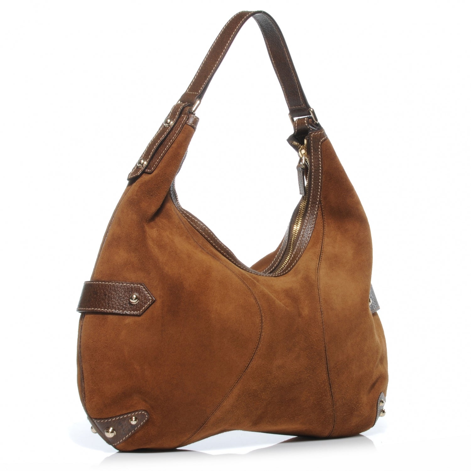 Gucci Suede Bamboo Horsebit Chain Hobo Brown 3 of 7