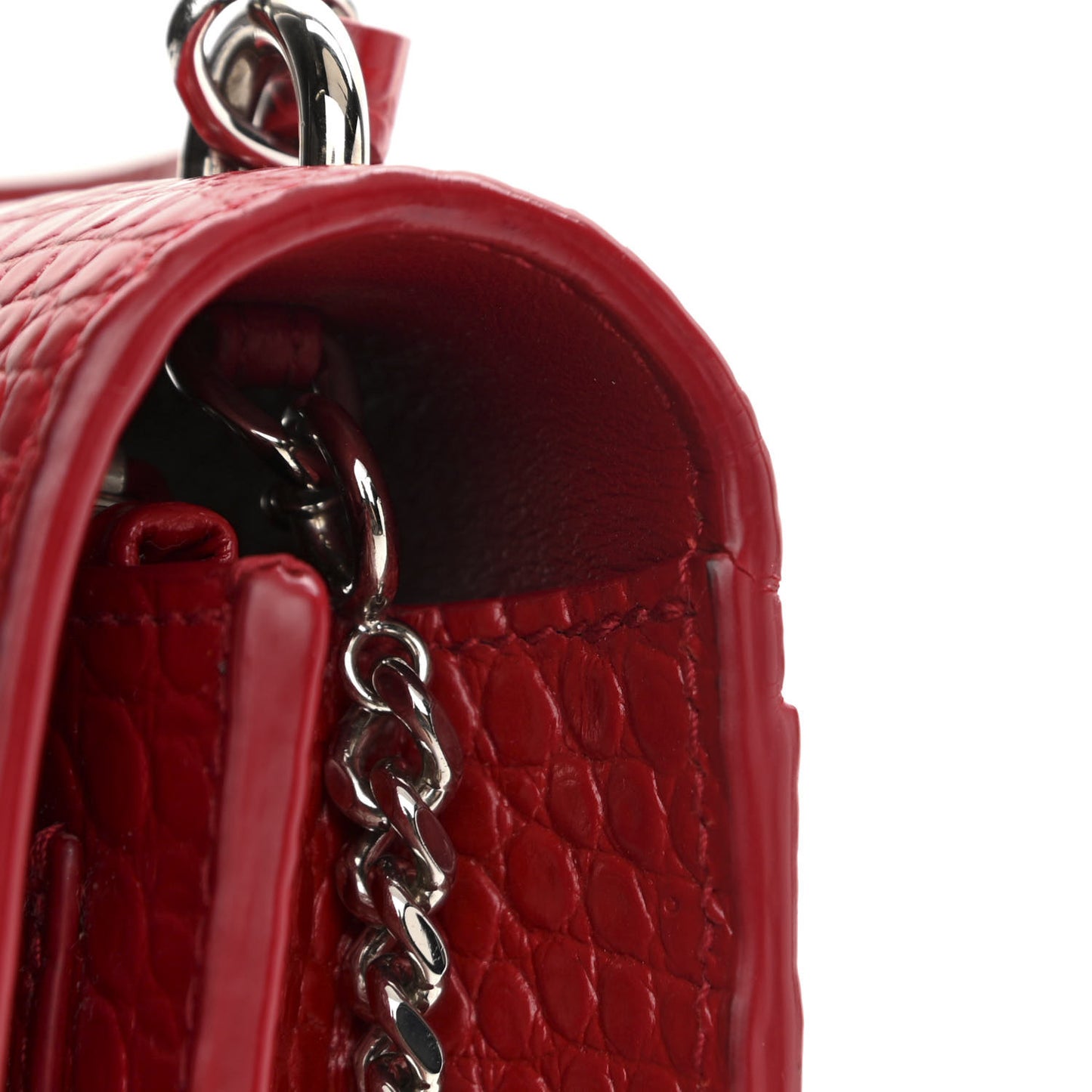 Calfskin Crocodile Embossed Monogram Sunset Chain Wallet New Lipstick Red
