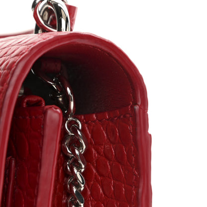 Saint Laurent Calfskin Crocodile Embossed Monogram Sunset Chain Wallet New Lipstick Red 11 of 13