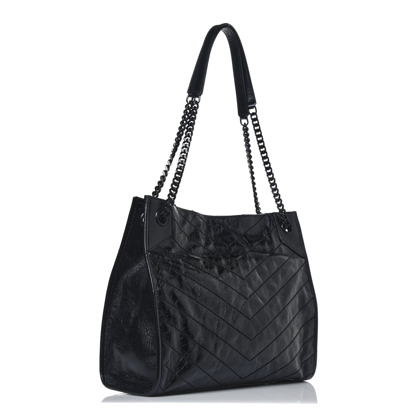 Crinkled Calfskin Matelasse Monogram Medium Niki Shopper Tote Black