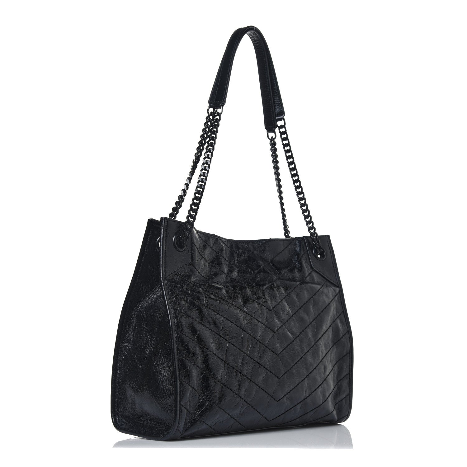 Saint Laurent Crinkled Calfskin Matelasse Monogram Medium Niki Shopper Tote Black 5 of 22