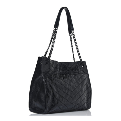 Saint Laurent Crinkled Calfskin Matelasse Monogram Medium Niki Shopper Tote Black 5 of 22