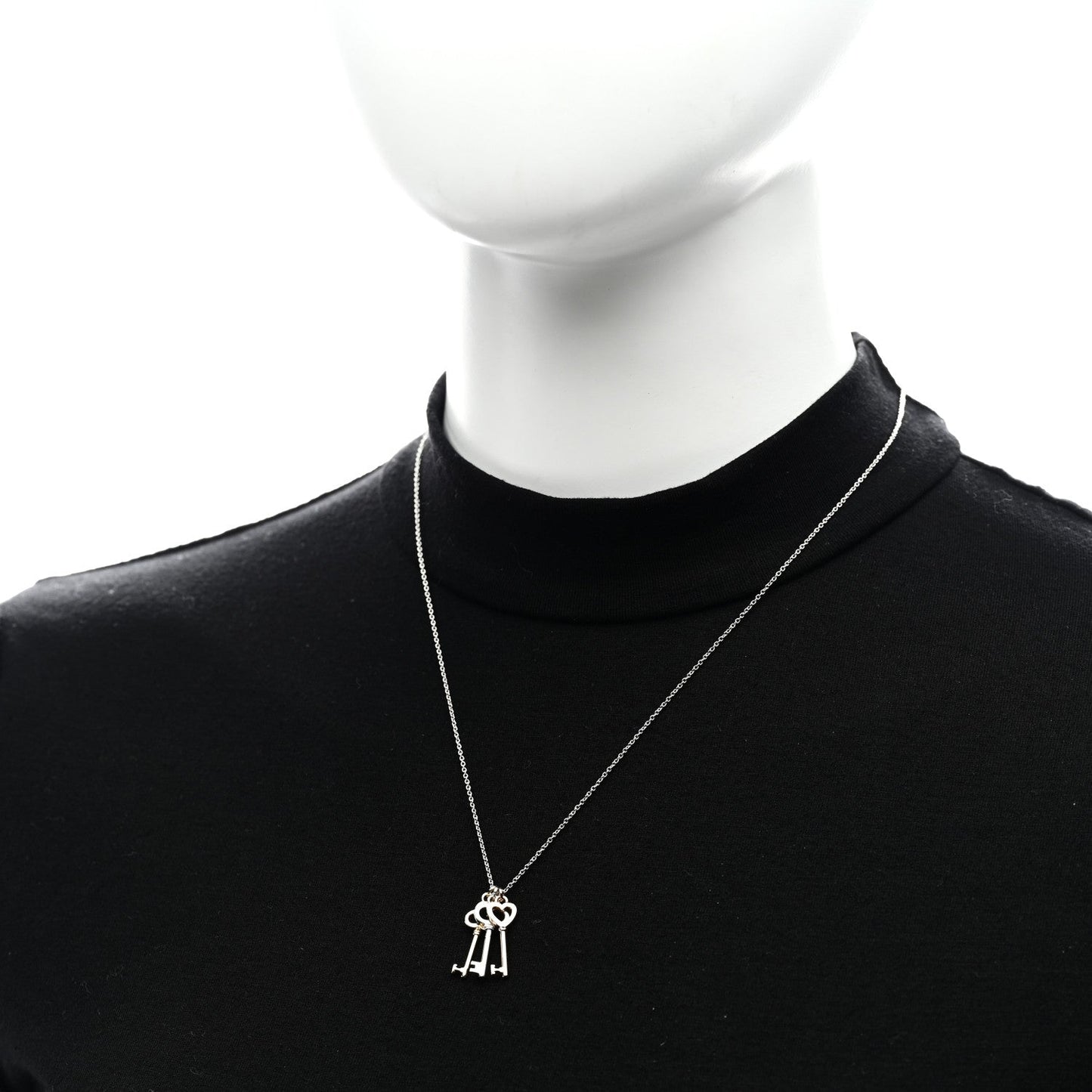 18K Yellow Rose Gold Sterling Silver Mini Heart Trefoil Key Pendant Necklace