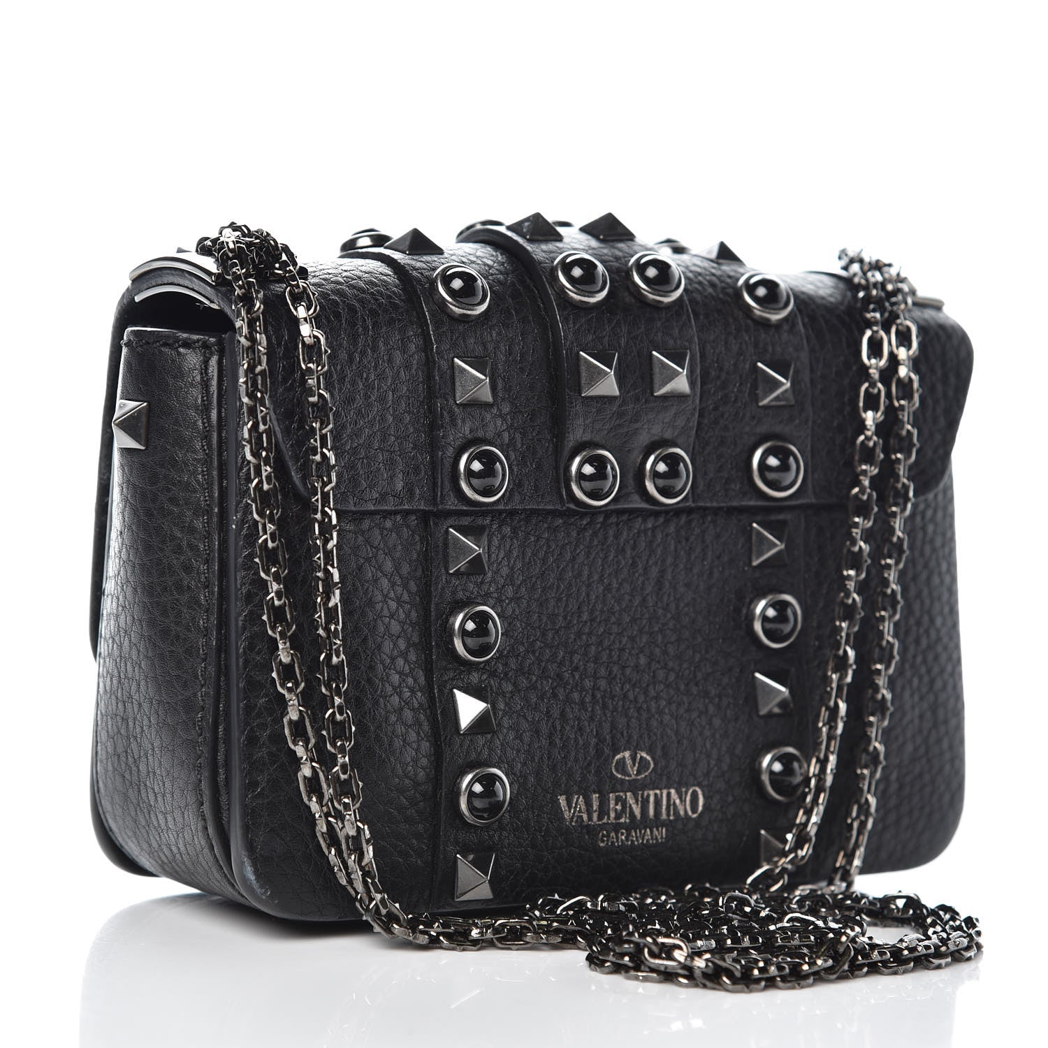 Valentino Garavani Grained Calfskin Onyx Micro B-Rockstud Rolling Flap Black 4 of 8