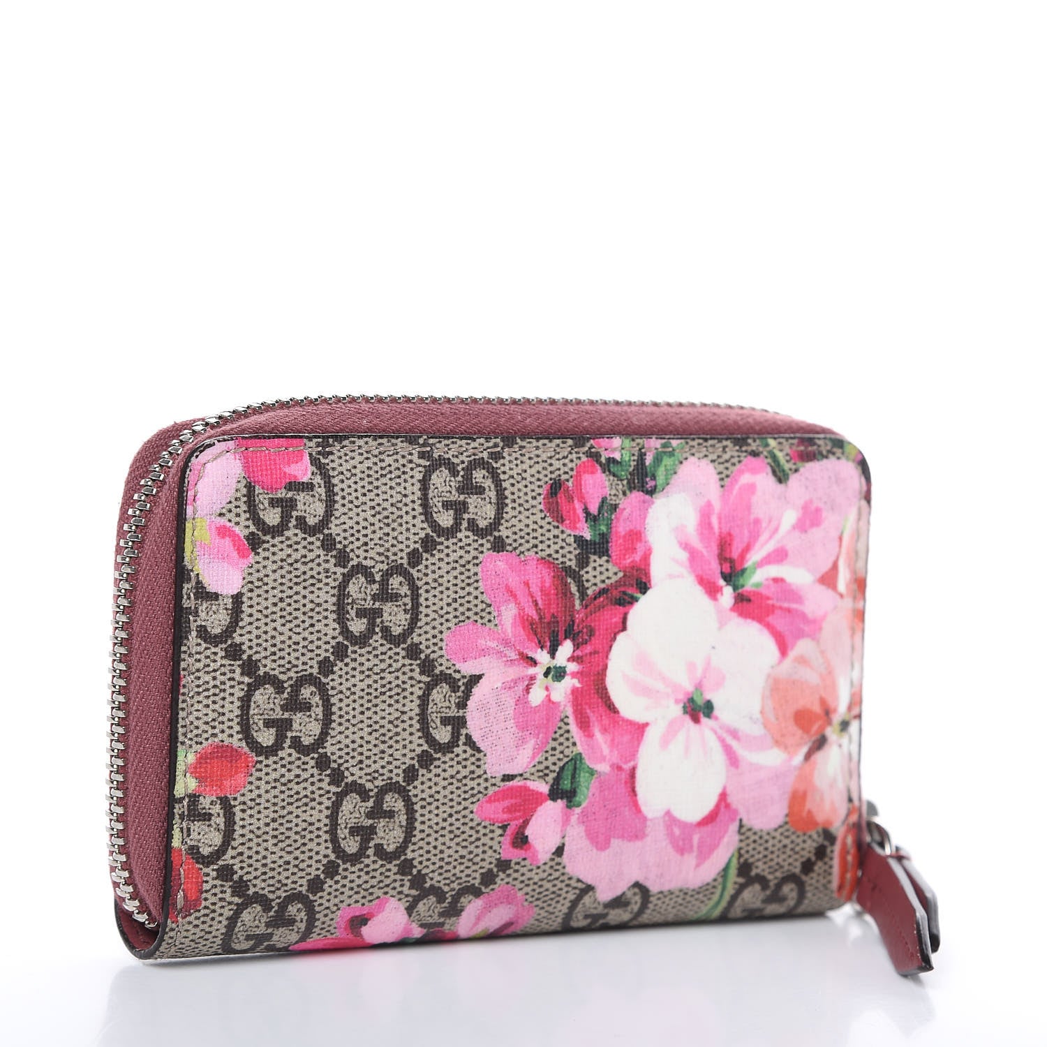 Gucci GG Supreme Monogram Blooms Zip Around Card Case Wallet Beige Multicolor Dry Rose 3 of 8