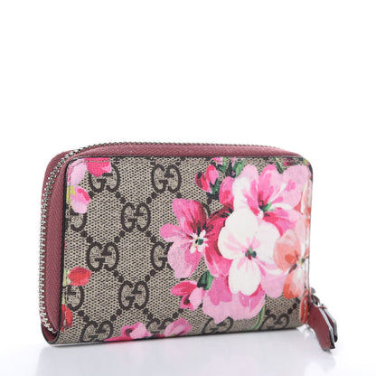 Gucci GG Supreme Monogram Blooms Zip Around Card Case Wallet Beige Multicolor Dry Rose 3 of 8