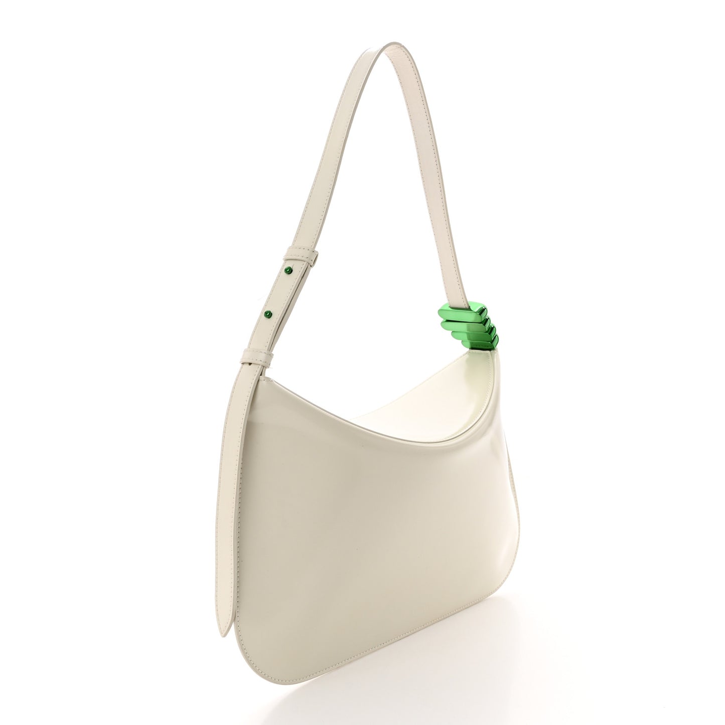 Brushed Calfskin Cradle Fold Over Shoulder Bag White Parakeet