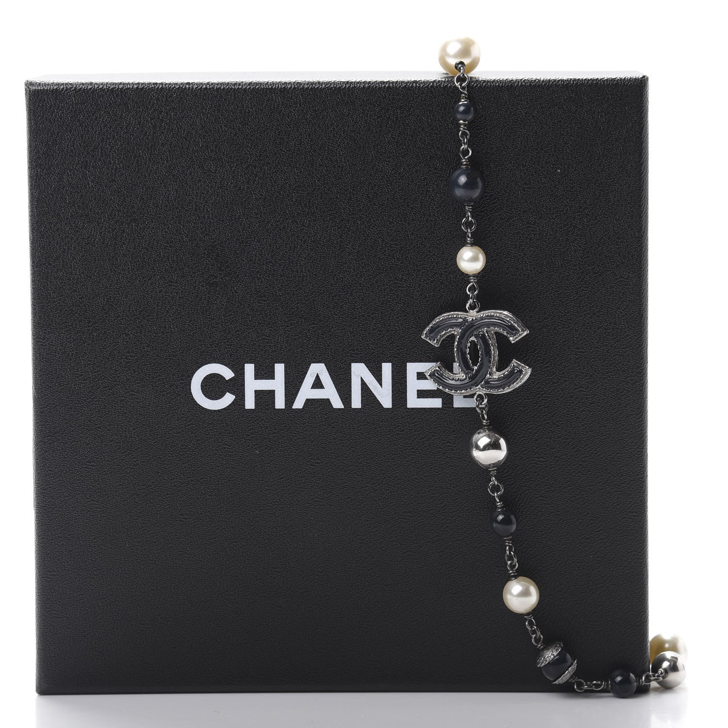 Chanel Pearl Beaded Enamel CC Long Necklace Silver 5 of 5