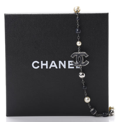 Chanel Pearl Beaded Enamel CC Long Necklace Silver 5 of 5