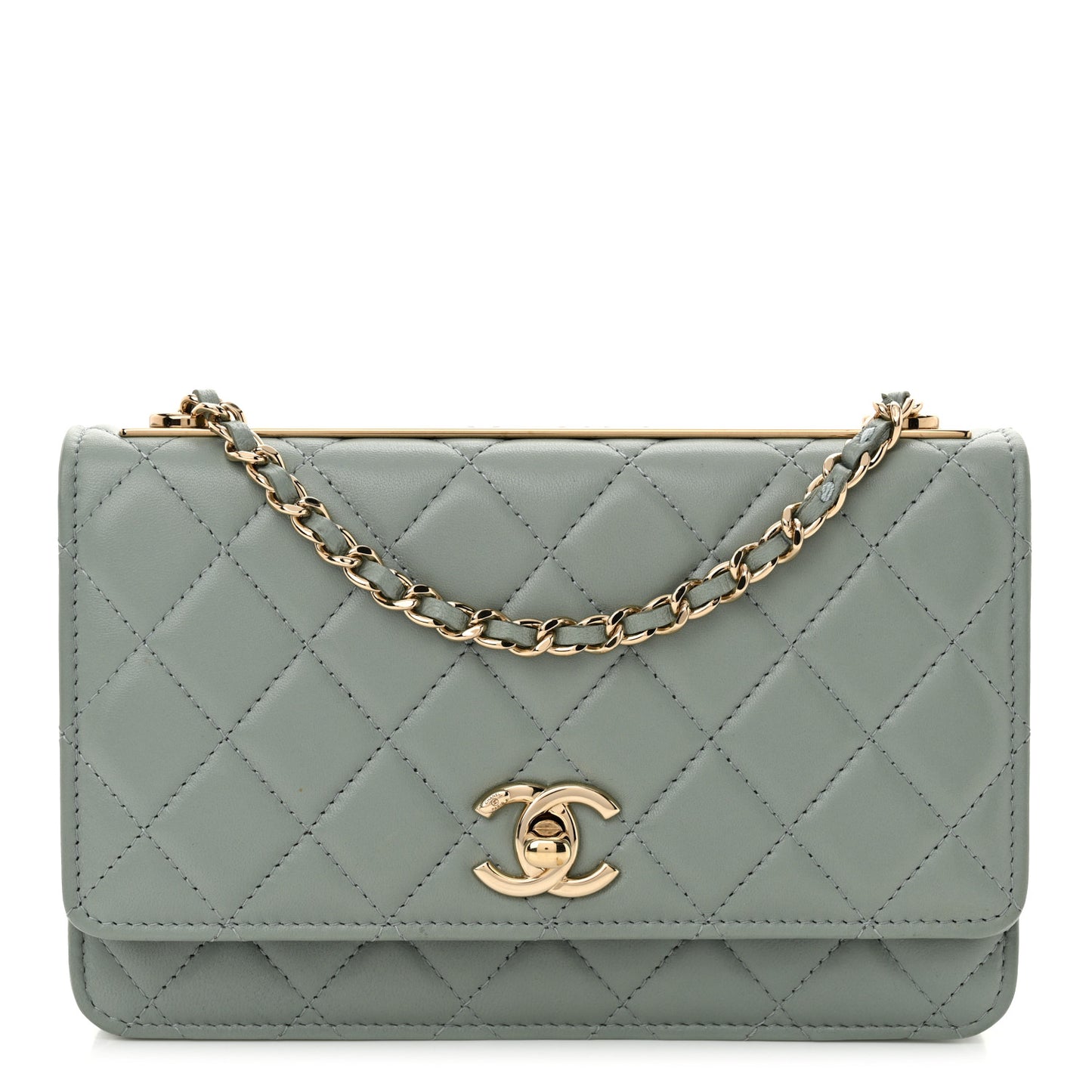 Lambskin Quilted Trendy CC Wallet On Chain WOC Grey