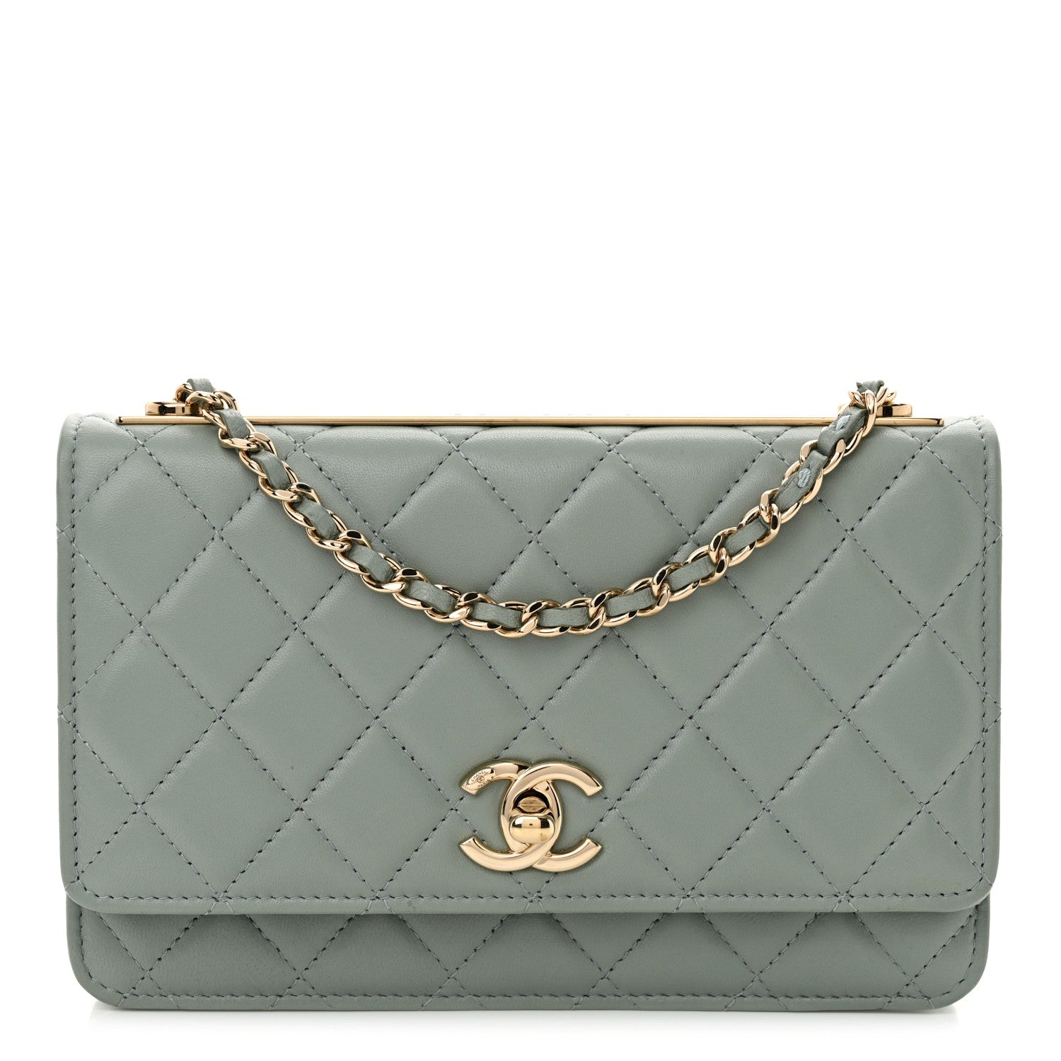 Chanel Lambskin Quilted Trendy CC Wallet On Chain WOC Grey 1 of 12