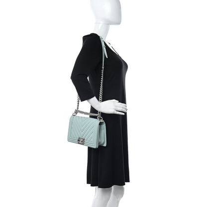 Chanel Caviar Chevron Quilted Medium Boy Flap Light Blue 2 of 12