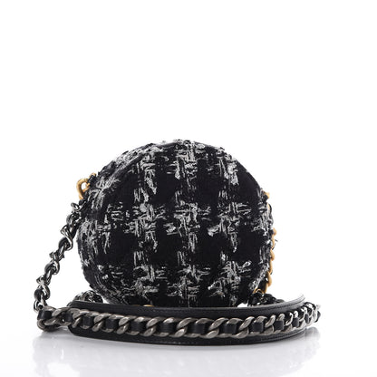 Chanel Tweed Quilted 19 Round Clutch With Chain Black White 2 of 9