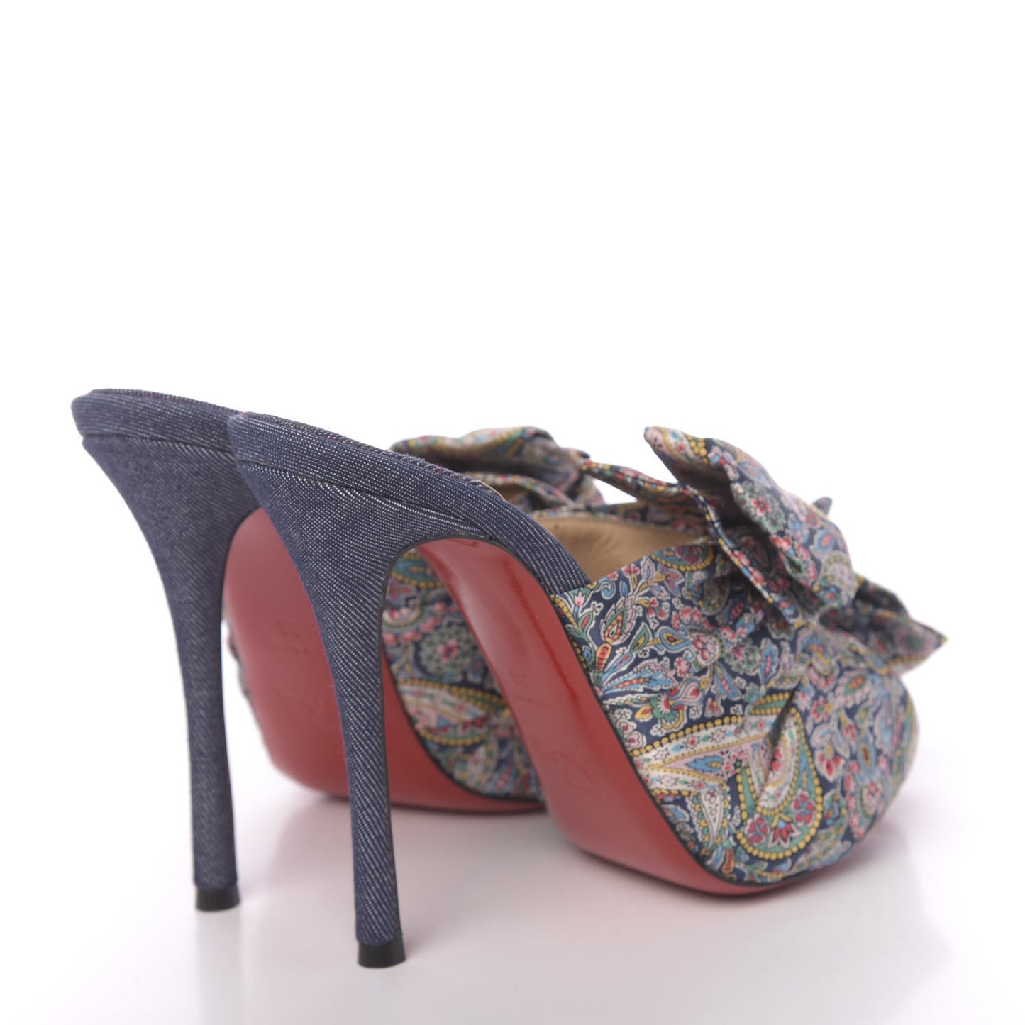 Satin Paisley Denim Moniquissima 120 Platform Slide Sandals 38 Positano Blue