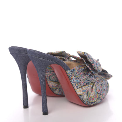 Christian Louboutin Satin Paisley Denim Moniquissima 120 Platform Slide Sandals 38 Positano Blue 4 of 9