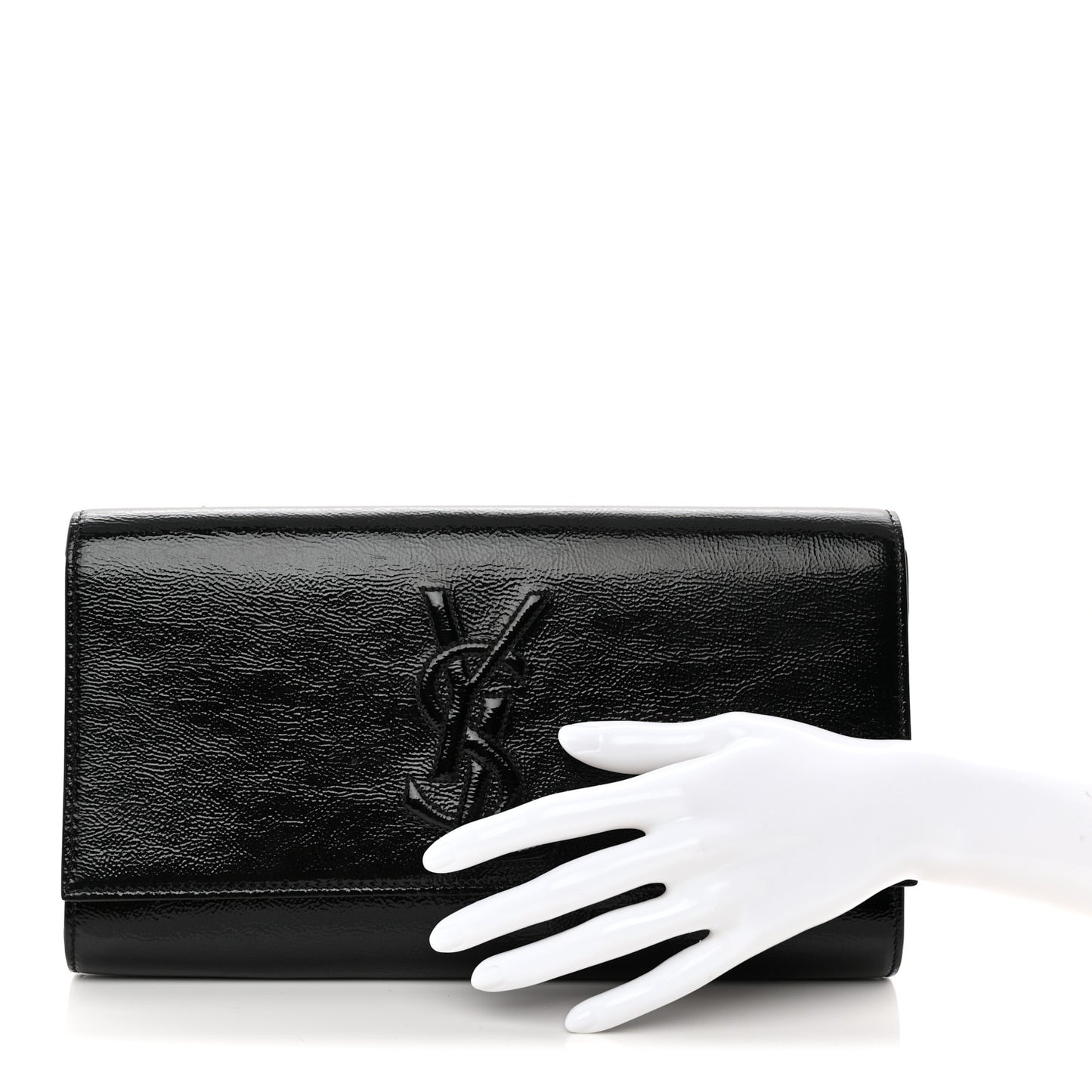 Textured Patent Monogram Large Belle De Jour Clutch Black