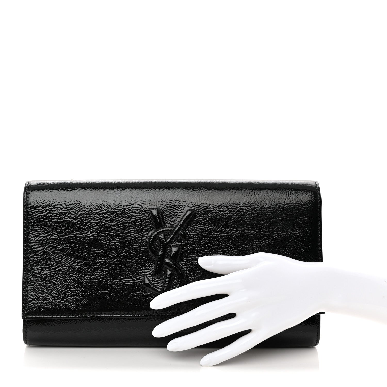 Saint Laurent Textured Patent Monogram Large Belle De Jour Clutch Black 2 of 9