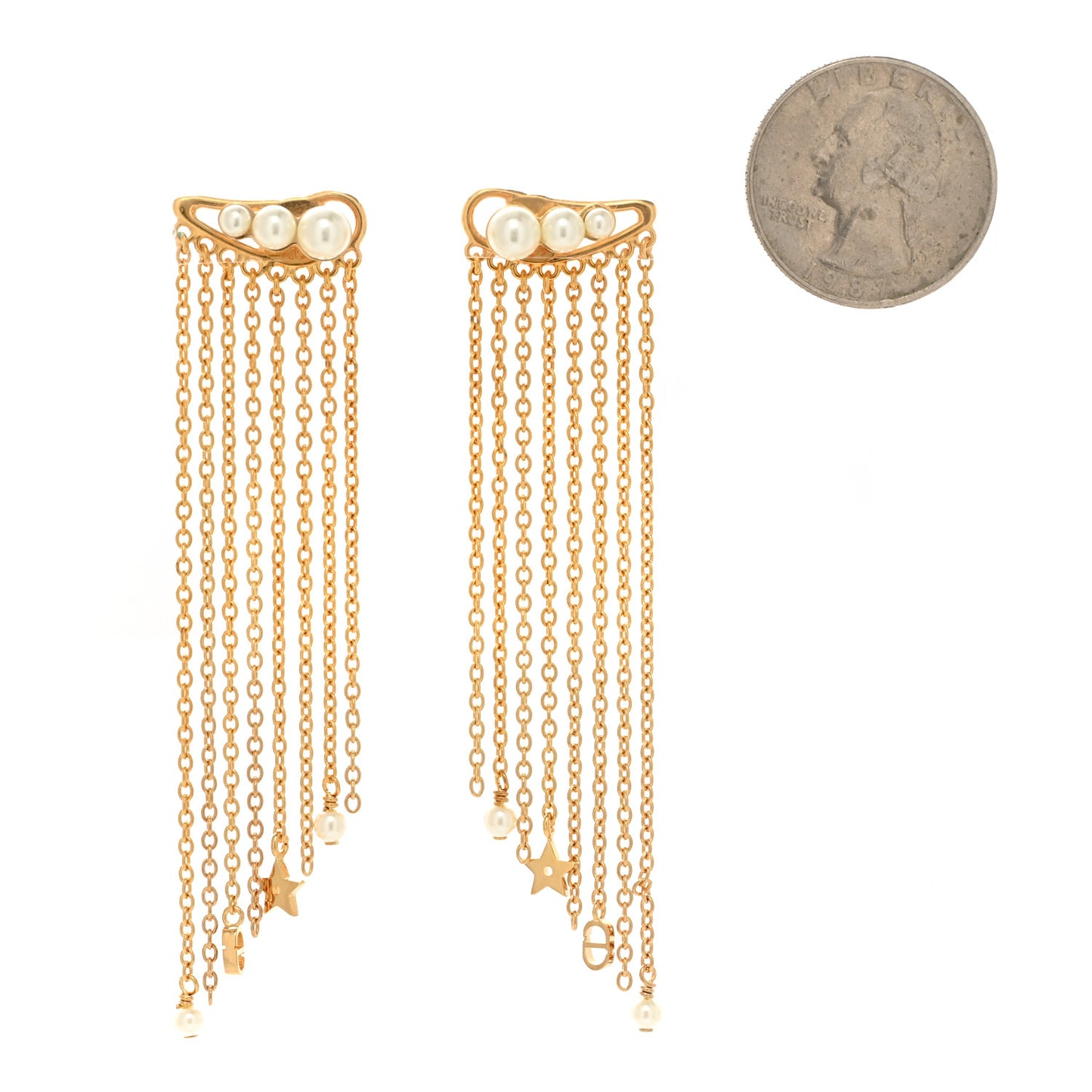 Pearl Dangle Chain Earrings Gold
