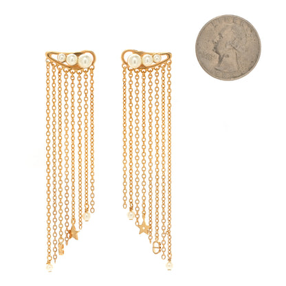 Christian Dior Pearl Dangle Chain Earrings Gold 2 of 5