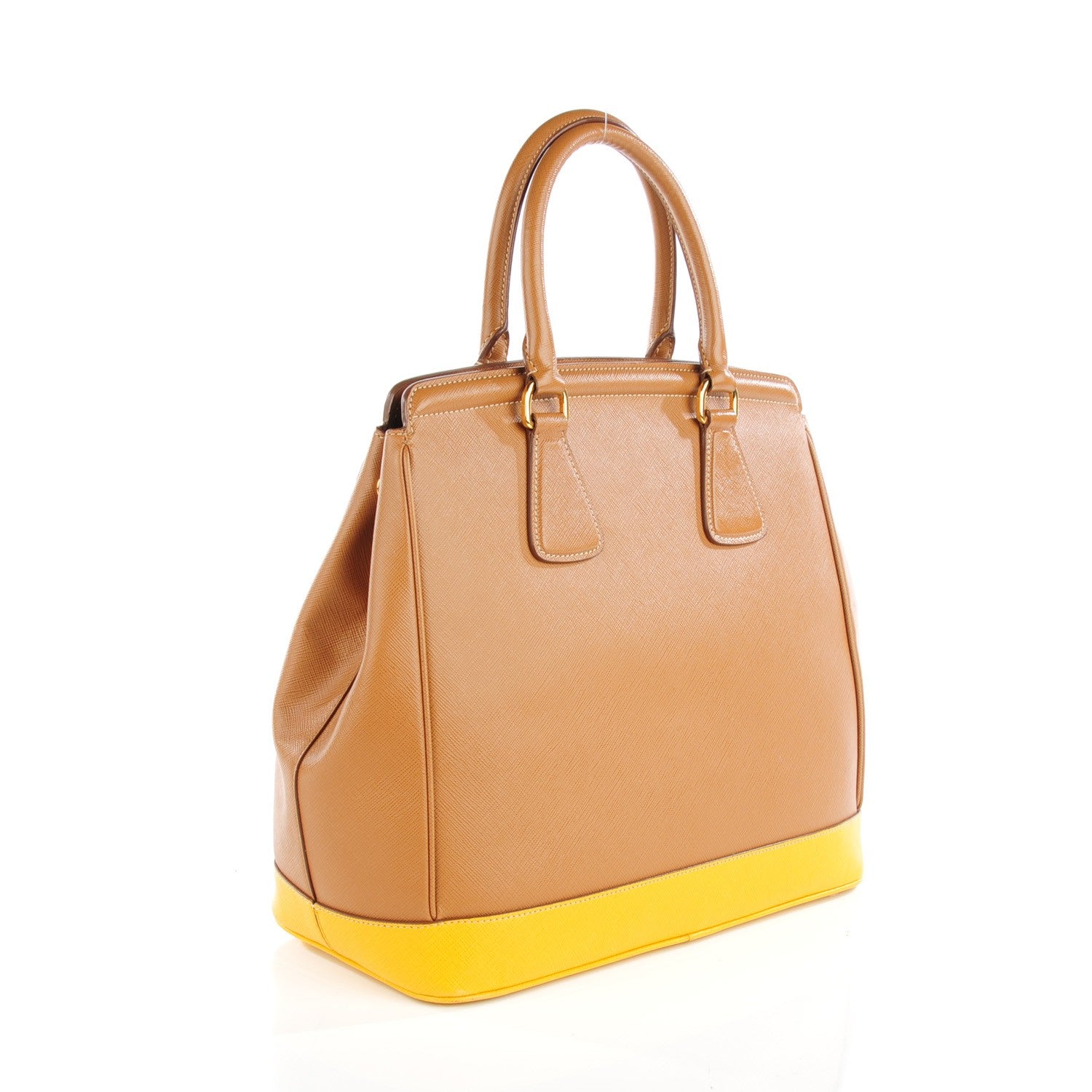 Prada Saffiano Lux Bi-Color Parabole Tote Caramel Mimosa 4 of 11